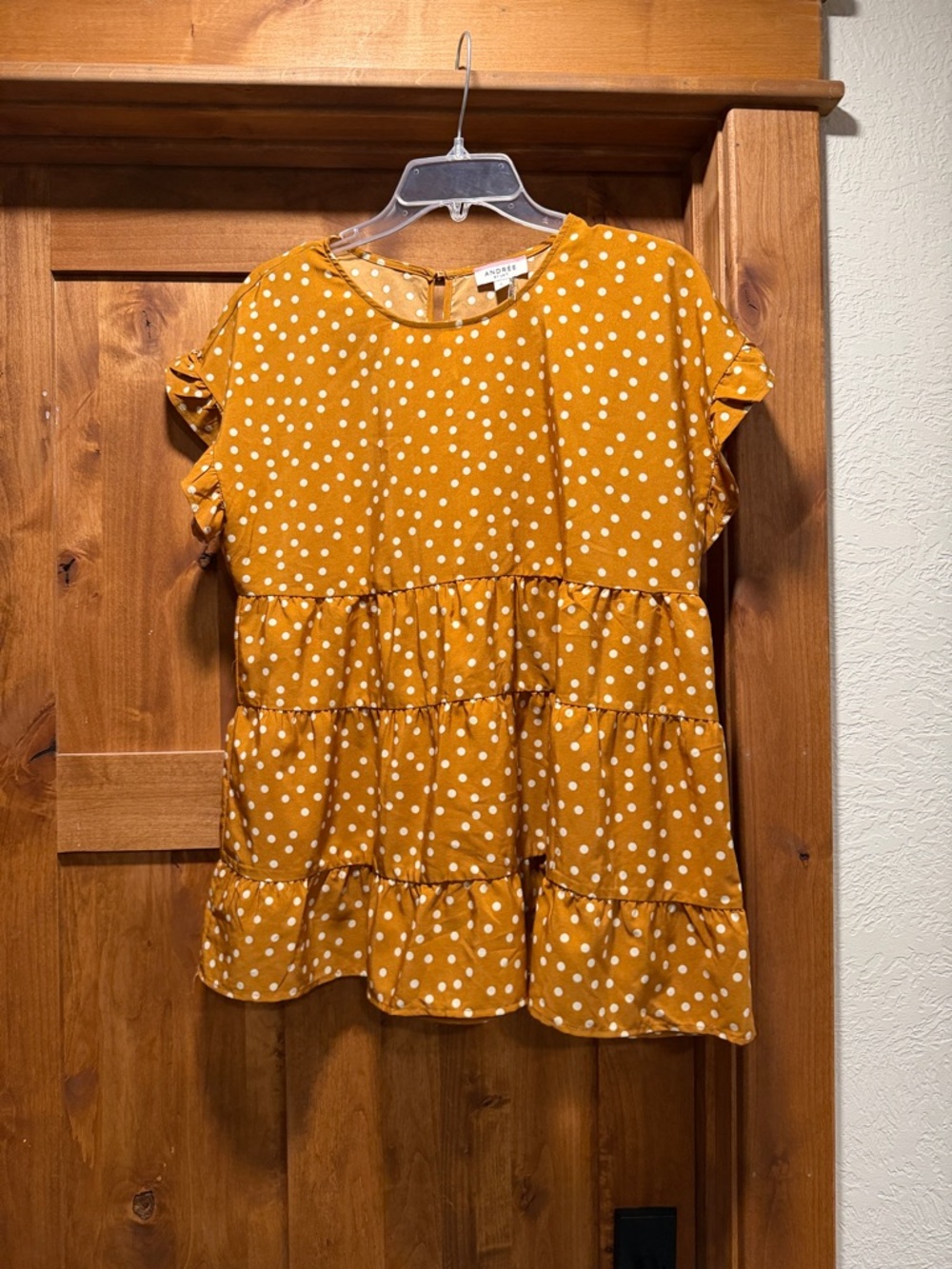 Polka Dot Tiered Ruffle Blouse - Mustard